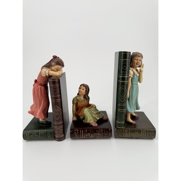 Hallmark Other - VTG 3pc Girl Reading Bookends Resin Storybook Children Library Cottage Decor